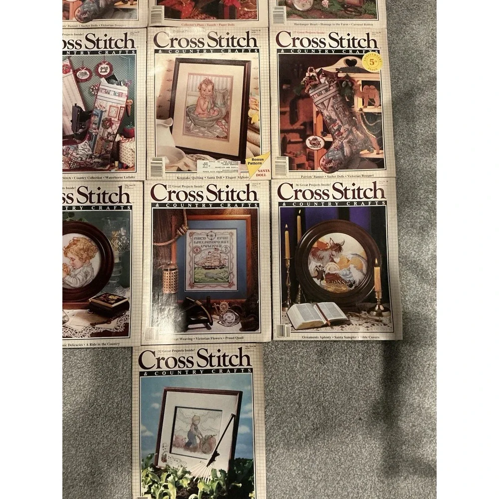 Lot of 13 Vintage Cross Stitch & Country Crafts Magazine Stitching Patterns